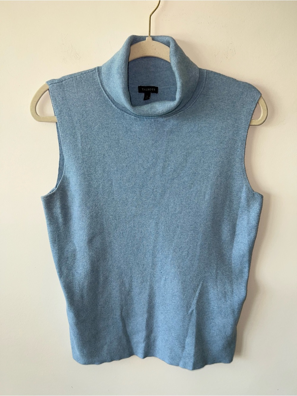 Talbots Powder Blue Sleeveless Turtleneck Sweater Cotton Modal